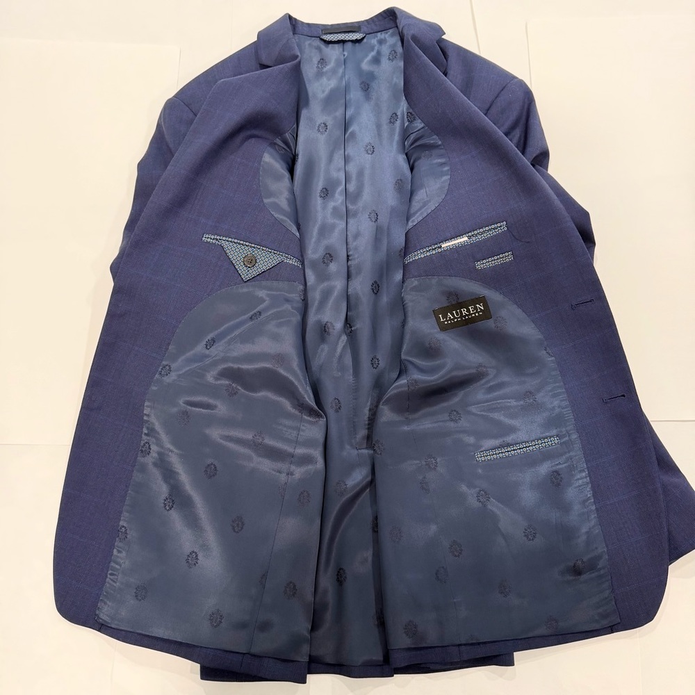 Lauren Ralph Lauren Blue Windowpane Plaid Wool Blend Sport Coat Blazer 44L - Picture 14 of 15